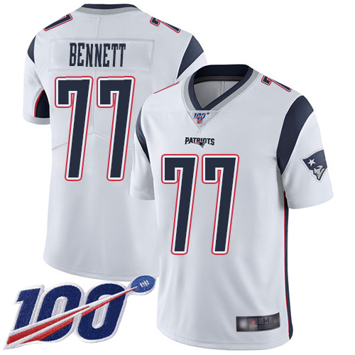 New England Patriots Football #77 100th Season Limited White Men Michael Bennett Road NFL Jersey->youth nfl jersey->Youth Jersey